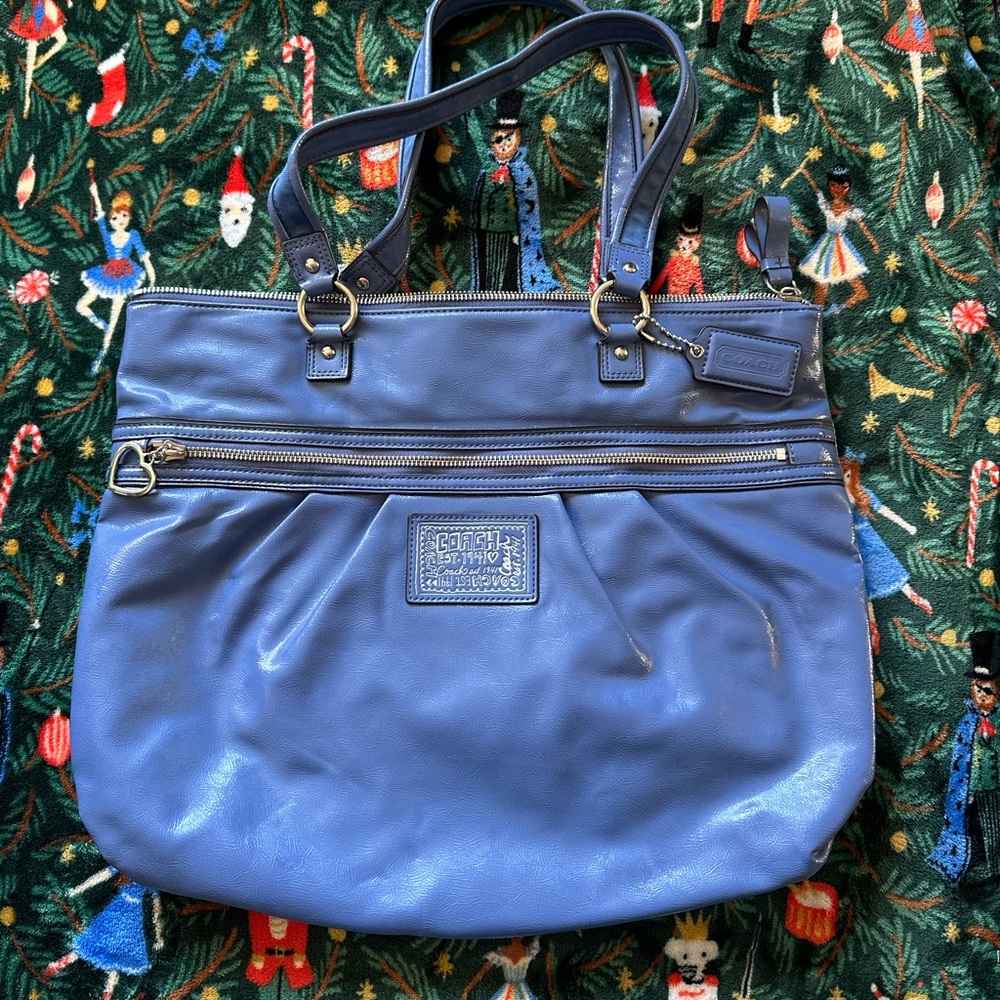 2013 Coach Poppy Glam Blue Patent Leather Tote